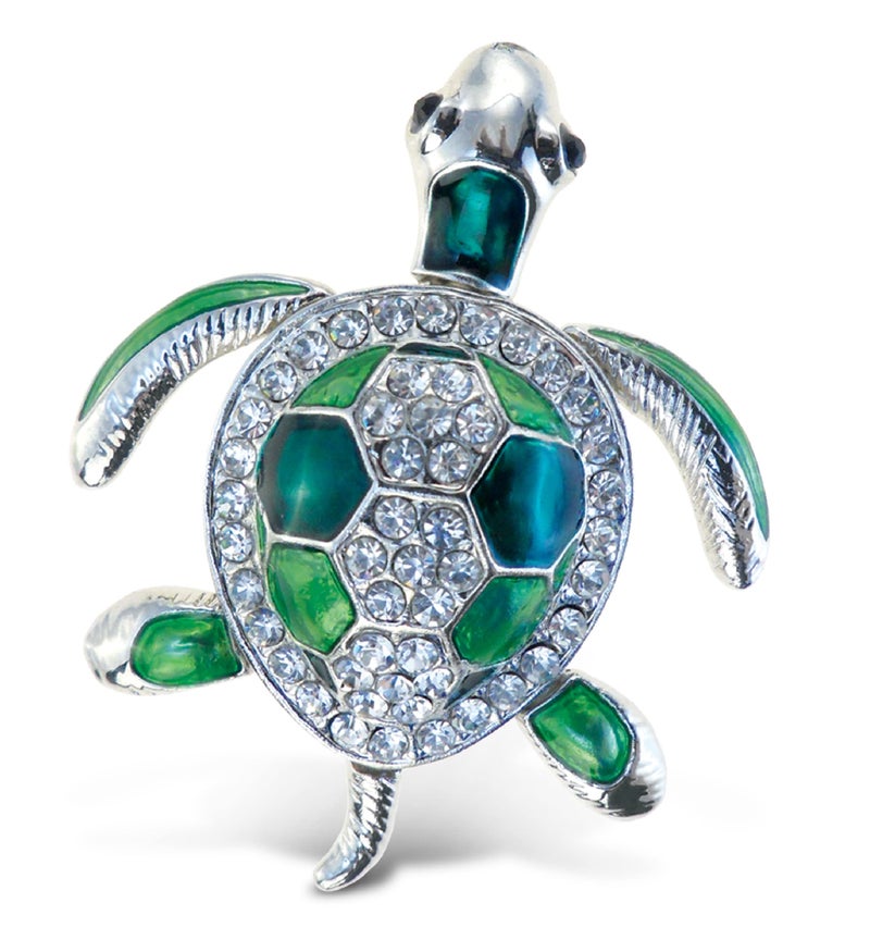 Puzzled COTA Global Sea Turtle Fridge Magnet - Elegant Sparkly Green and Silver Rhinestone Crystals Magnetic Fridge Decoration, Cute Ocean Life Decor for Fridge, Locker, Novelty Decor Turtle Magnet - Image 1